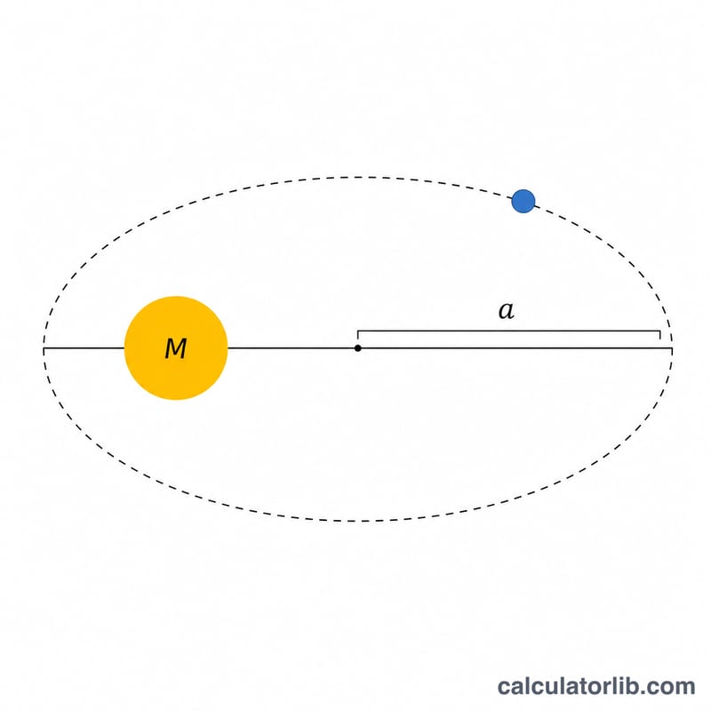Elliptical orbit of a small body around a central mass showing the semi-major axis