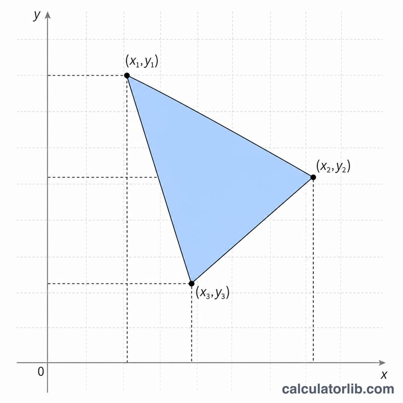 Triangle on a coordinate grid with three labeled vertices