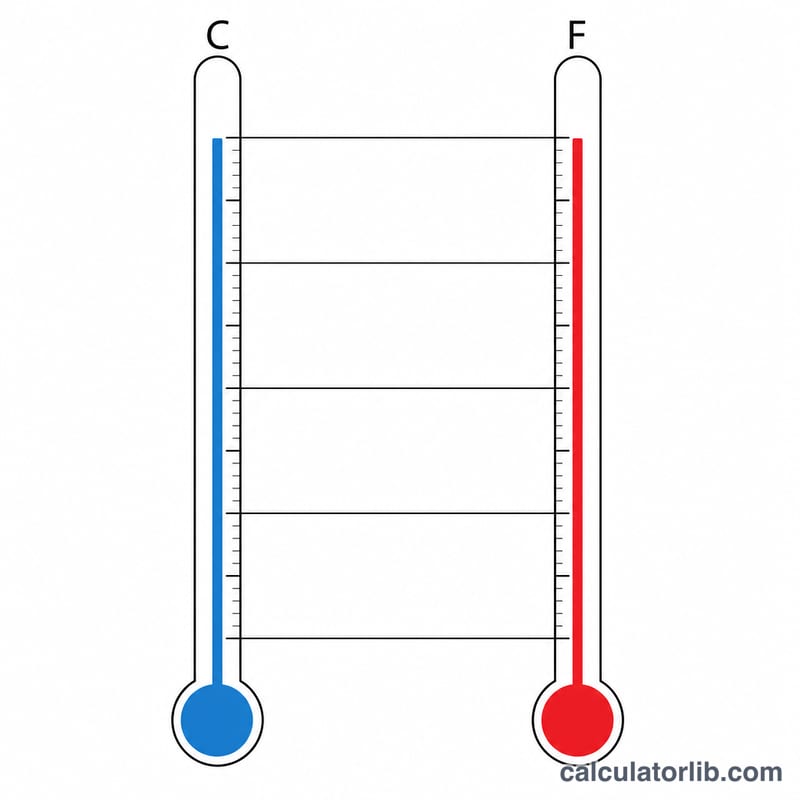 Two parallel thermometers showing Celsius and Fahrenheit scales aligned