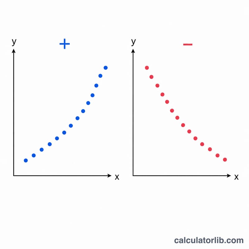 Two scatter plots showing positive and negative monotonic rank relationships
