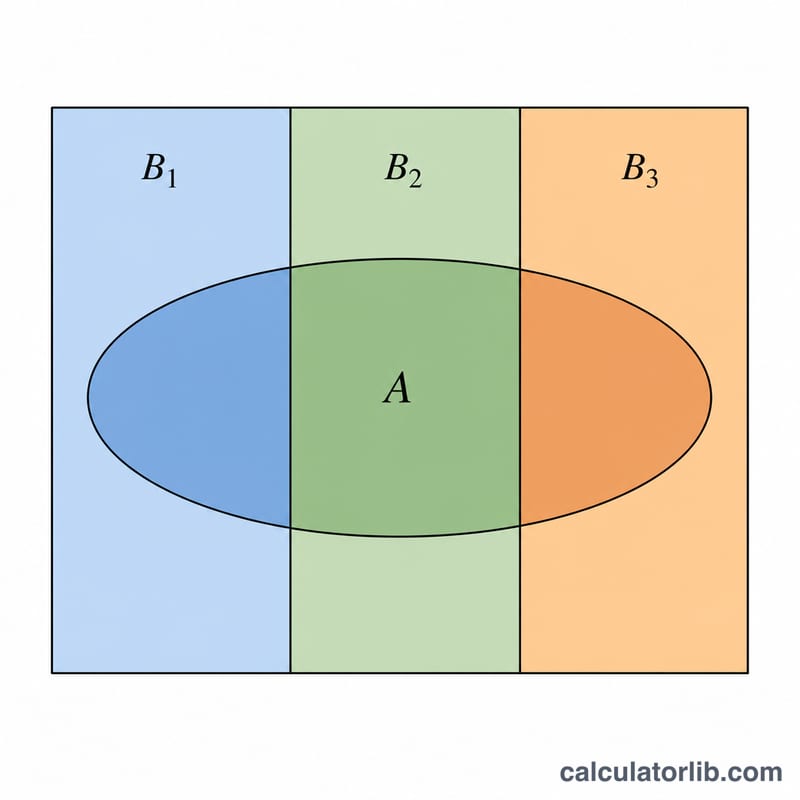 Sample space partitioned into three regions overlapping with event A