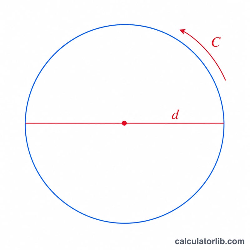 Circle showing its circumference C and diameter d through the center