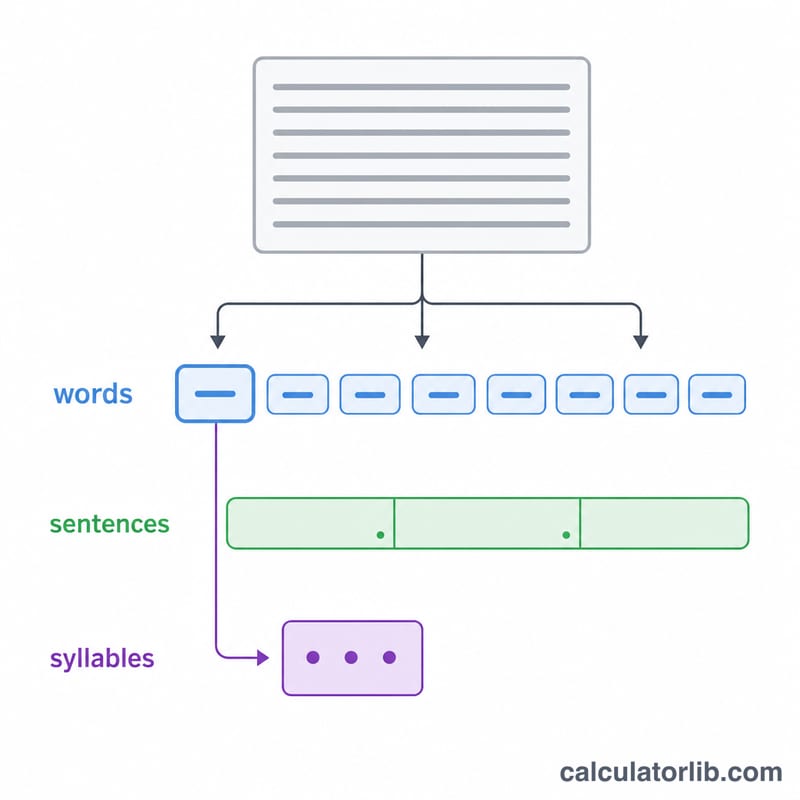 Diagram breaking text into words, sentences, and syllables