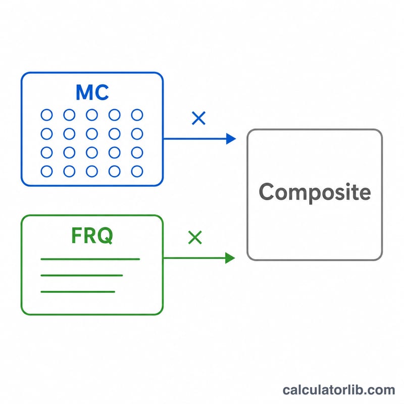 Flat diagram showing multiple-choice points and free-response points combining into a composite score