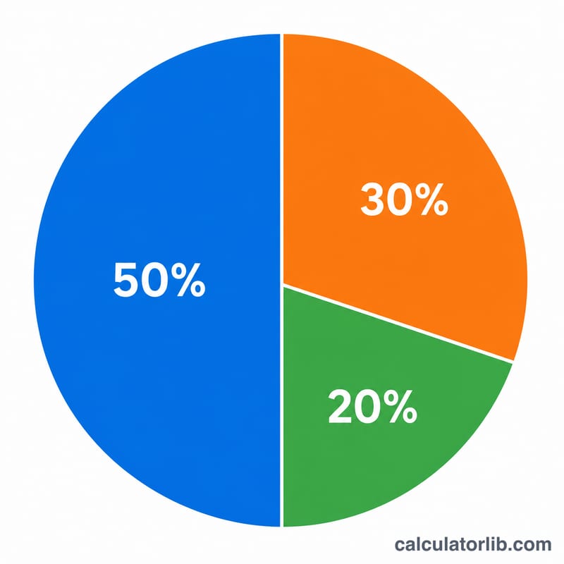 50％・30％・20％に分割された円グラフ