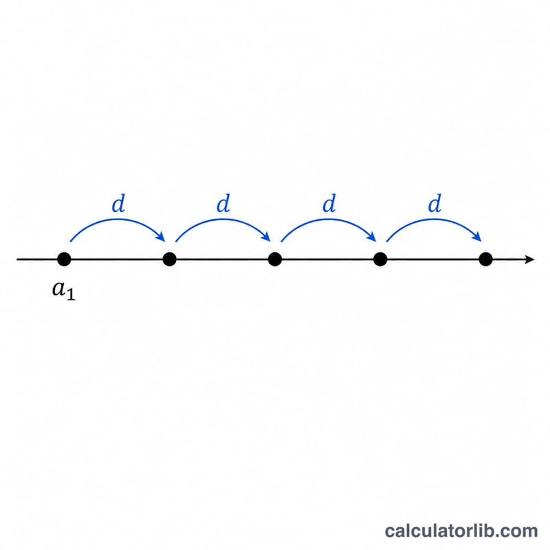 Number line showing equally spaced points of an arithmetic sequence with constant gap d