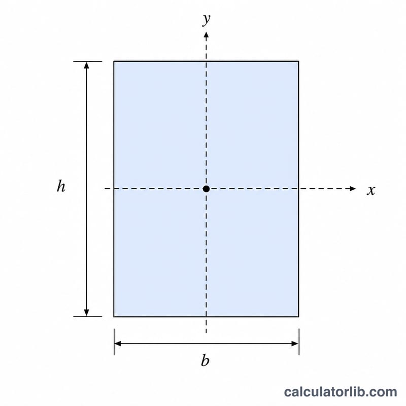 Rectangle with width b, height h and centroidal x and y axes through its center