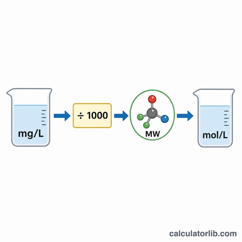 Conversion flow from mg/L through dividing by 1000 and molar mass to molarity