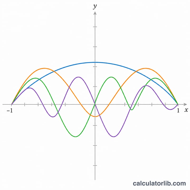 Line graph of several Gegenbauer polynomial curves on the interval from minus one to one