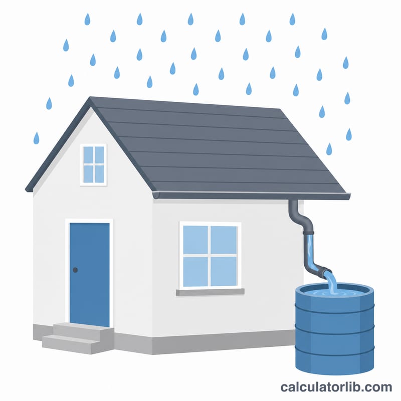 Rain falling on a sloped roof draining into a collection tank