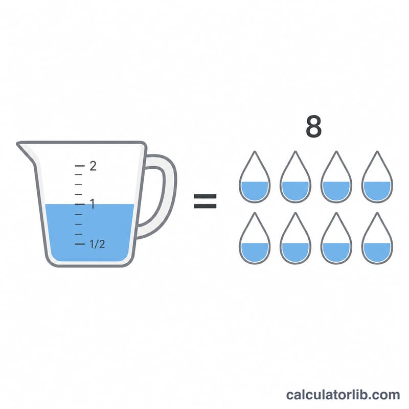 One cup equals eight fluid ounces shown as eight small units forming one cup