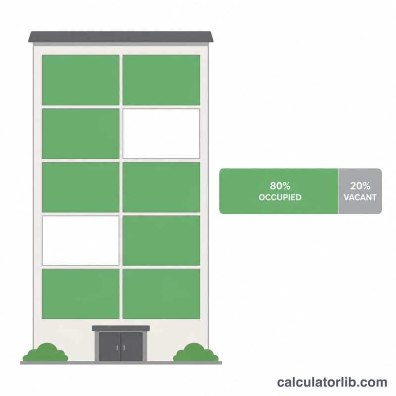 Apartment building grid with occupied units shaded and vacant units empty next to a proportion bar