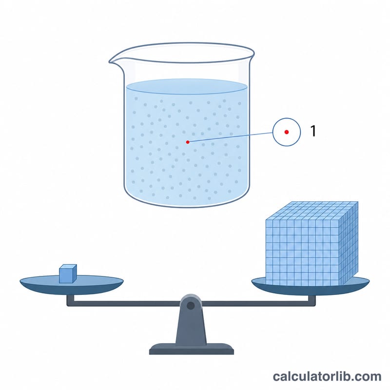 Diagram showing one part per million as one unit out of a million in water