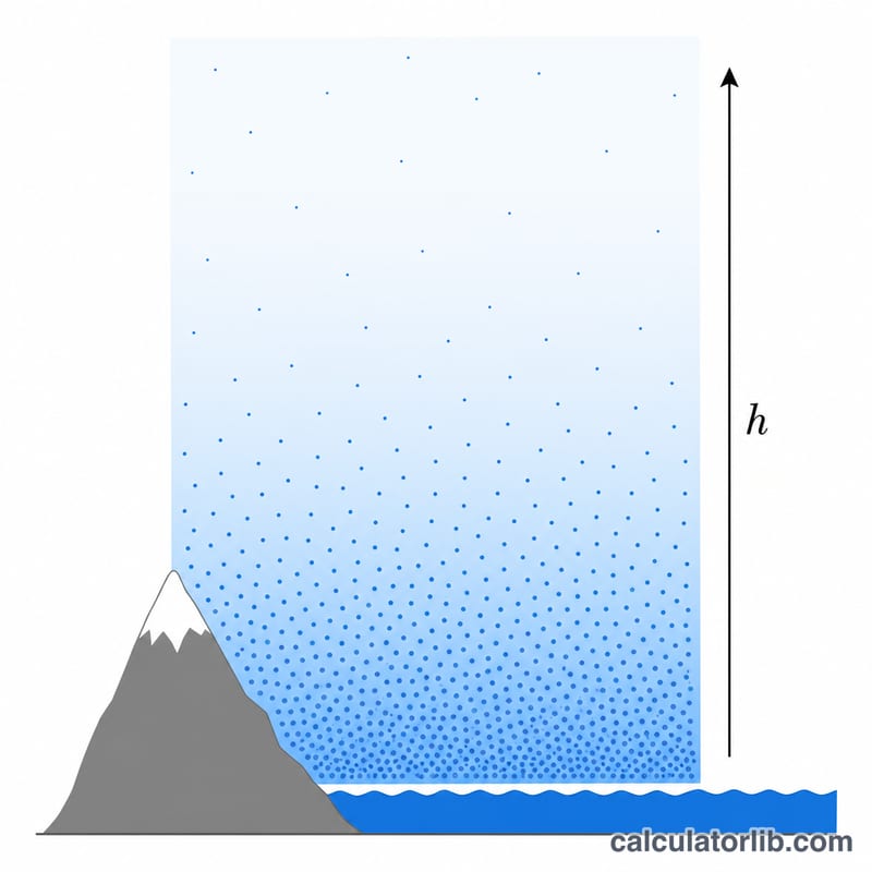 Diagram showing atmospheric pressure decreasing with increasing altitude above a mountain and sea level