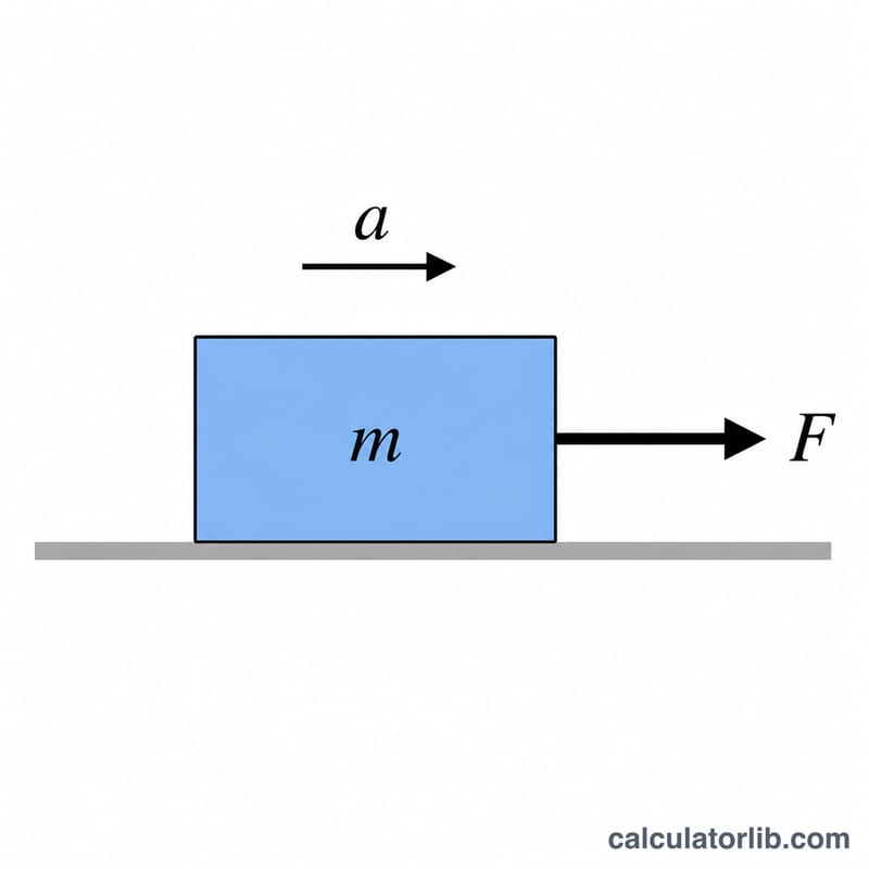 Block of mass m pushed by force F producing acceleration a in the same direction