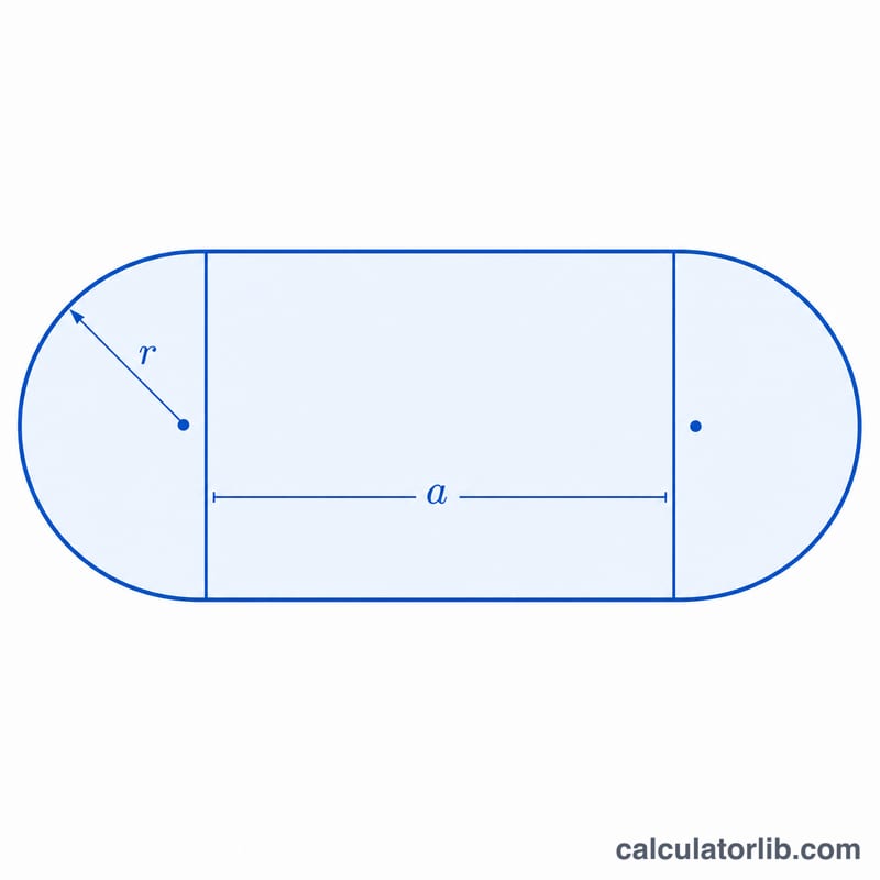 Forme de stade composée d'un rectangle de longueur a avec un demi-cercle de rayon r à chaque extrémité