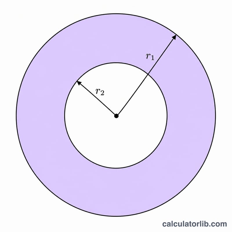 Annulus diagram showing outer radius r1 and inner radius r2 from a shared center