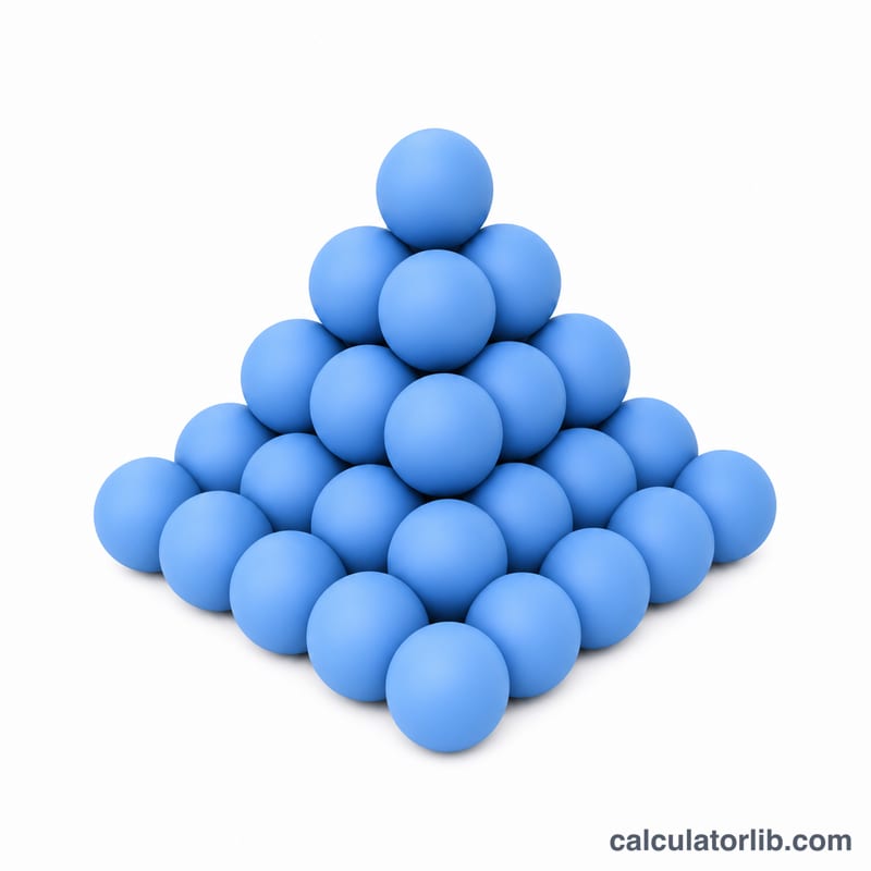 Stacked square layers of balls forming a pyramid with decreasing layer sizes
