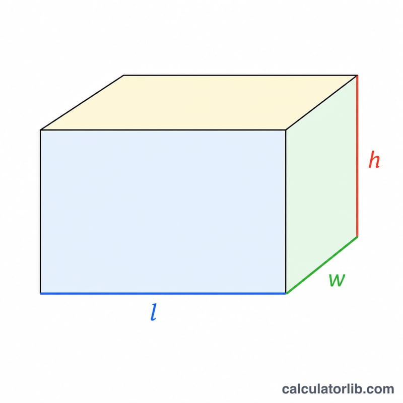 Rectangular prism with length, width, and height edges labeled