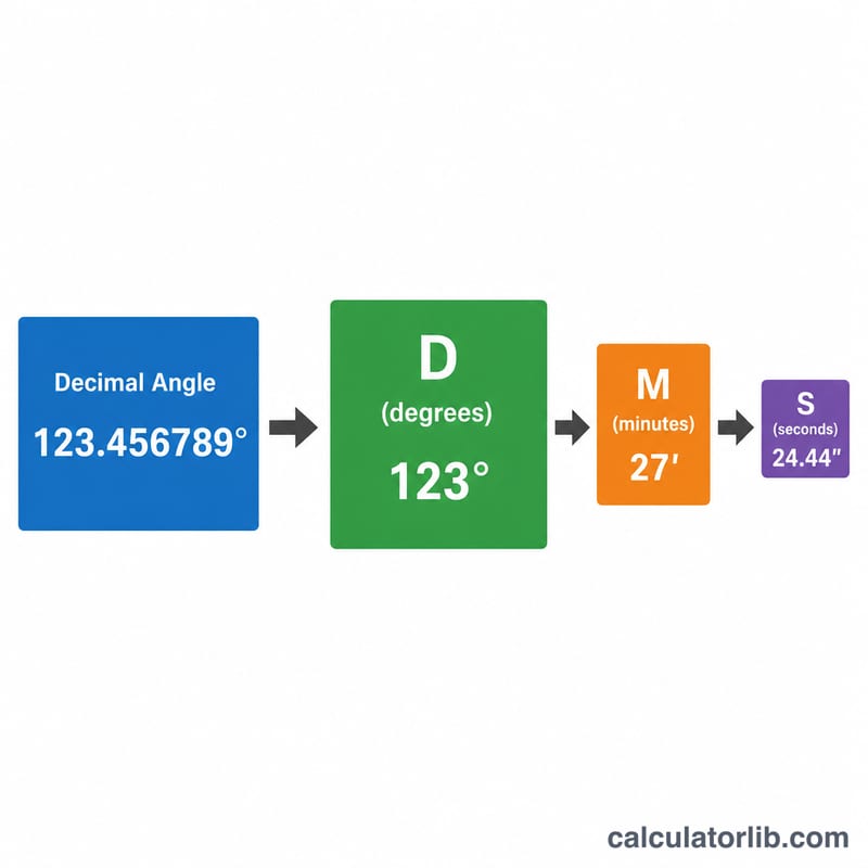 Decimal angle splitting into degrees, minutes and seconds boxes