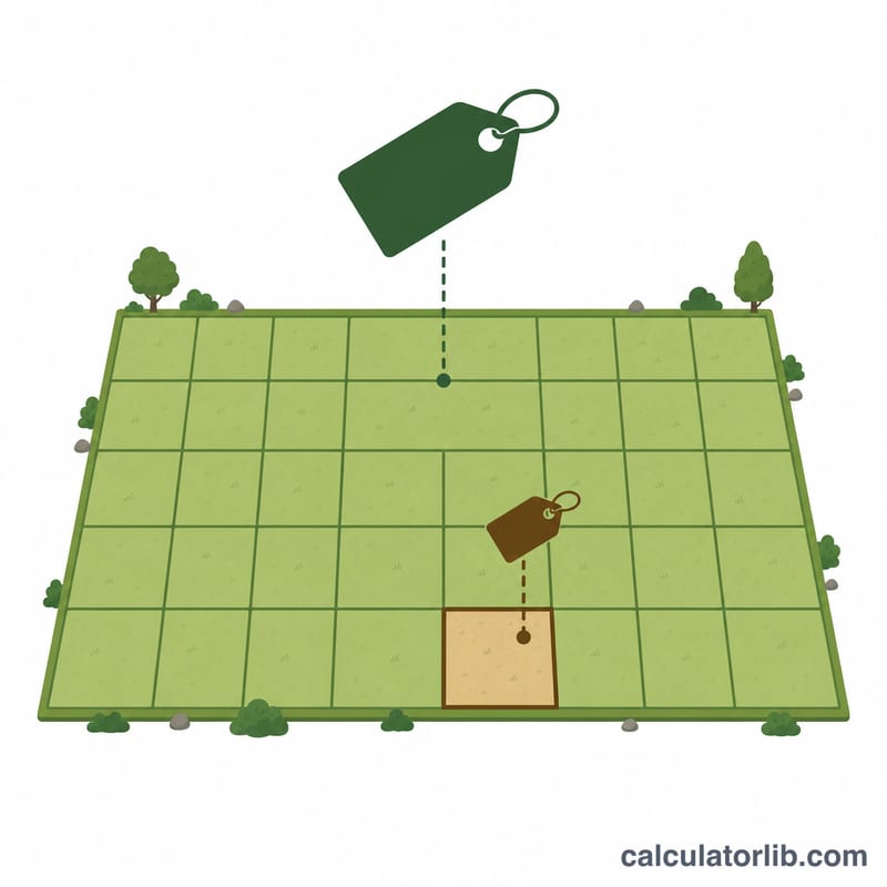 Land plot divided into equal square parcels with price tags