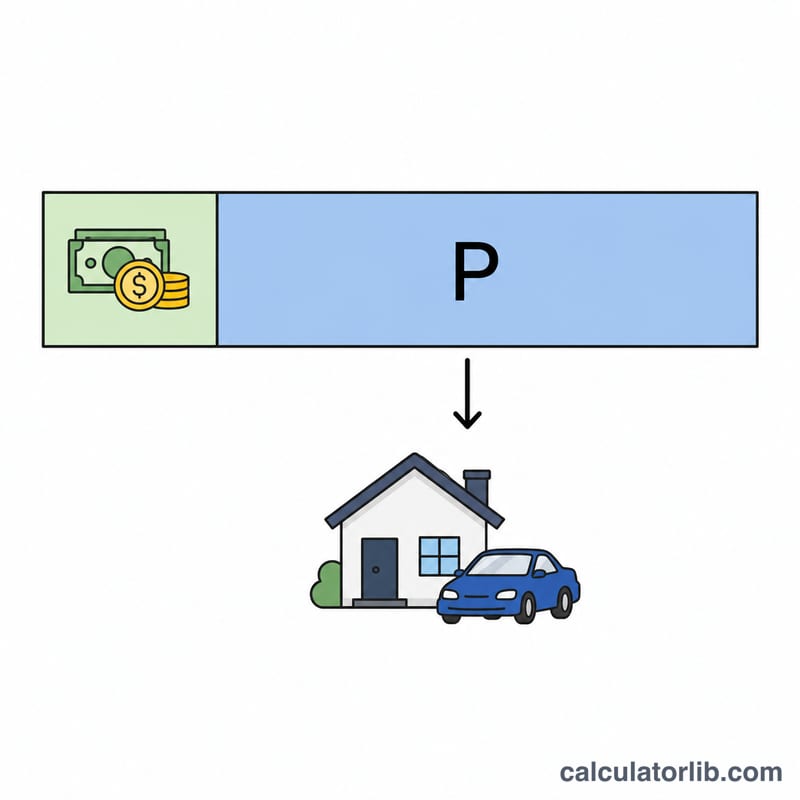 Diagram showing total price split into down payment and financed loan amount