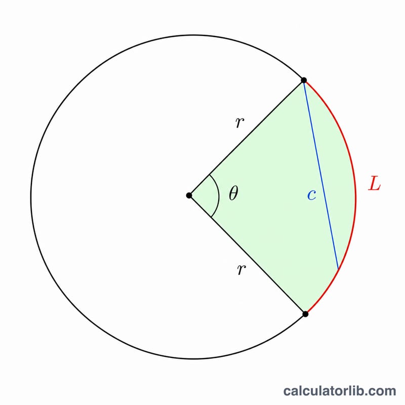 Circular sector showing radius, central angle, arc and chord