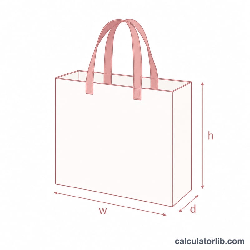 Schéma d'un sac à fond rectangulaire montrant les dimensions de largeur, hauteur et profondeur