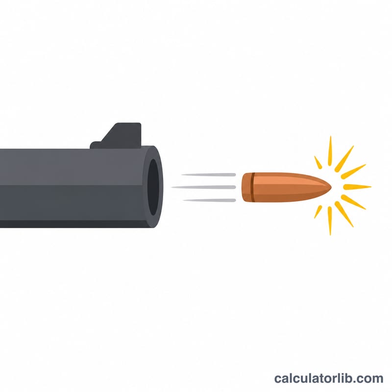 Diagram showing a bullet leaving a gun barrel with motion lines and an energy burst at the muzzle