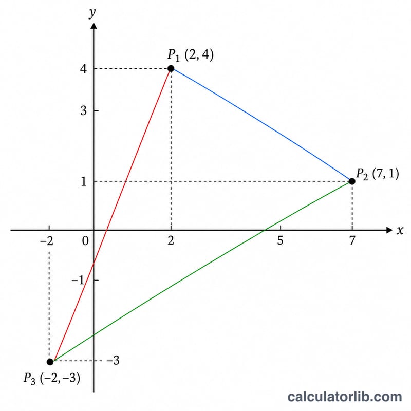 Triangle with three labeled vertices plotted on an x-y coordinate plane
