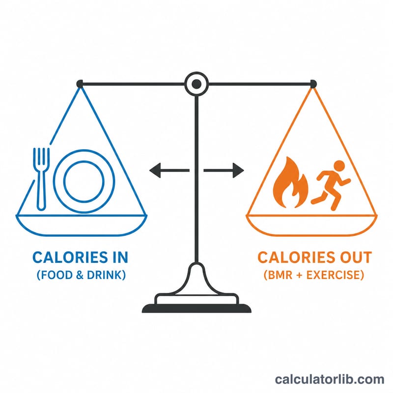 Balance scale comparing calories consumed against calories burned