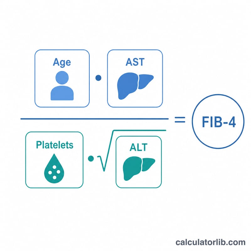 年齢・AST・ALT・血小板が単一のスコアに統合されるFIB-4計算式の図