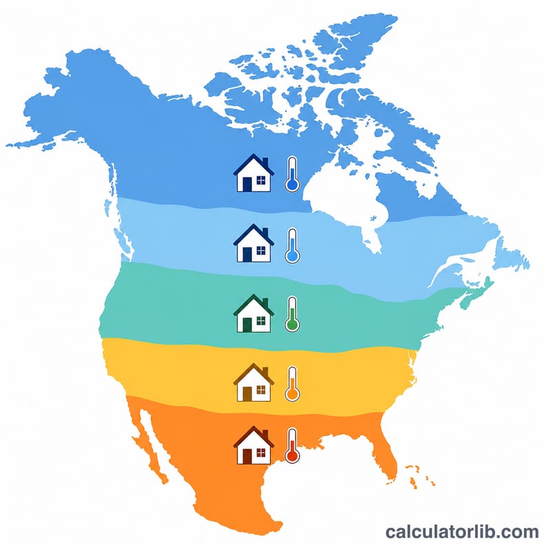 Mapa que muestra las zonas climáticas de calefacción, del norte frío al sur cálido