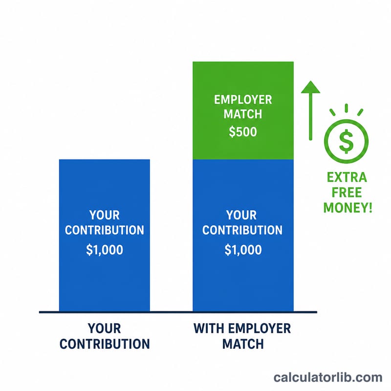 Stacked bars showing employee contribution plus employer match