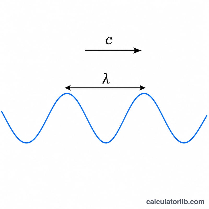 Wave diagram showing wavelength as distance between crests with speed of light arrow