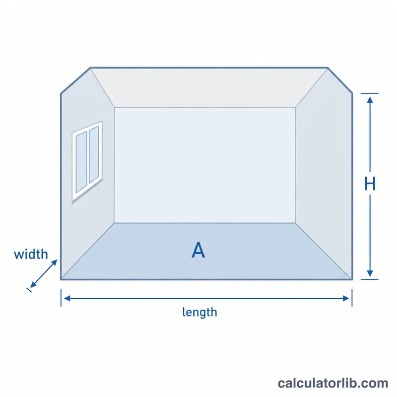 Room with labeled floor area A and ceiling height H