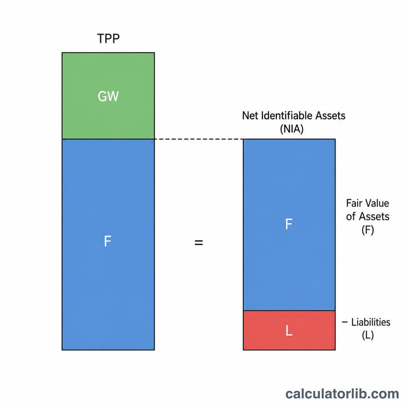 Bar diagram showing purchase price split into net identifiable assets and goodwill