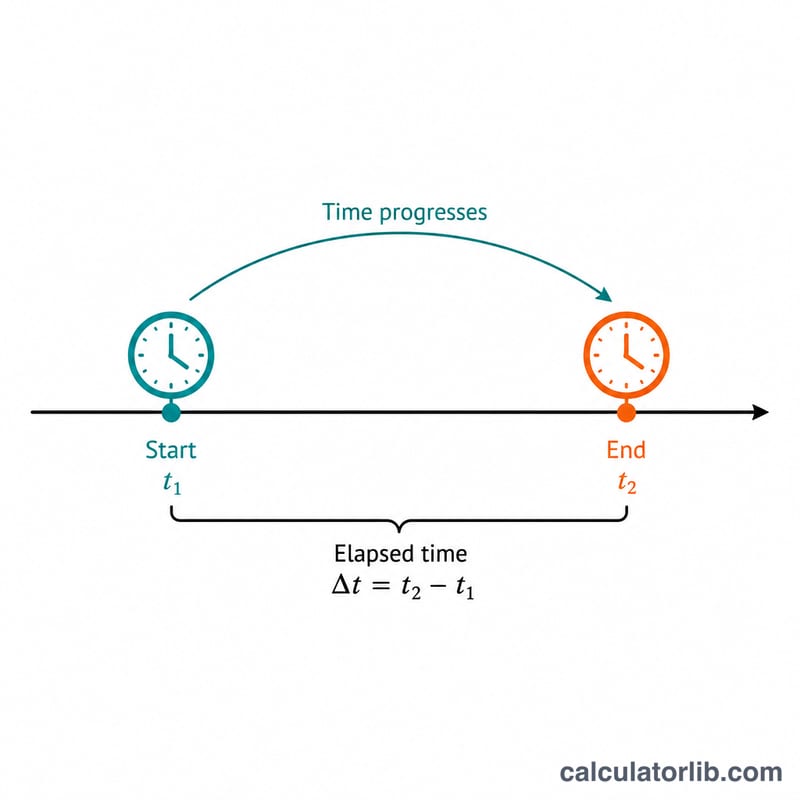 Línea de tiempo que muestra una hora de inicio y una hora de fin con el intervalo entre ambas