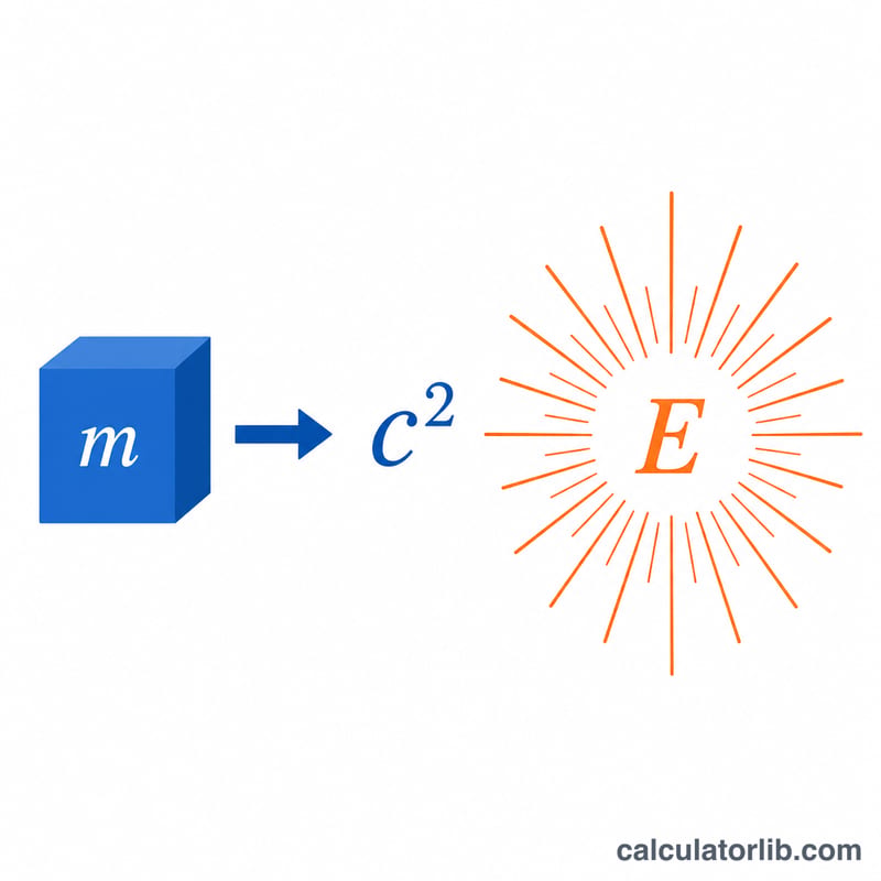 A small block of mass converting into a burst of energy radiating outward