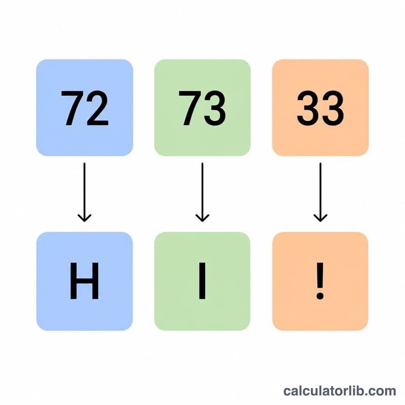 Decimal ASCII codes mapping to text characters