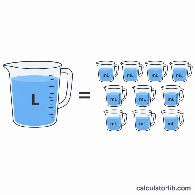 Diagram showing 1 liter equals 1000 milliliters