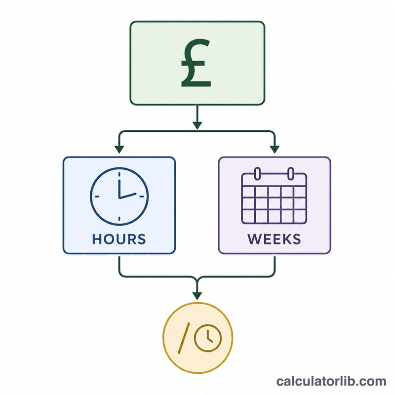 Diagram of annual salary divided by hours per week times weeks per year