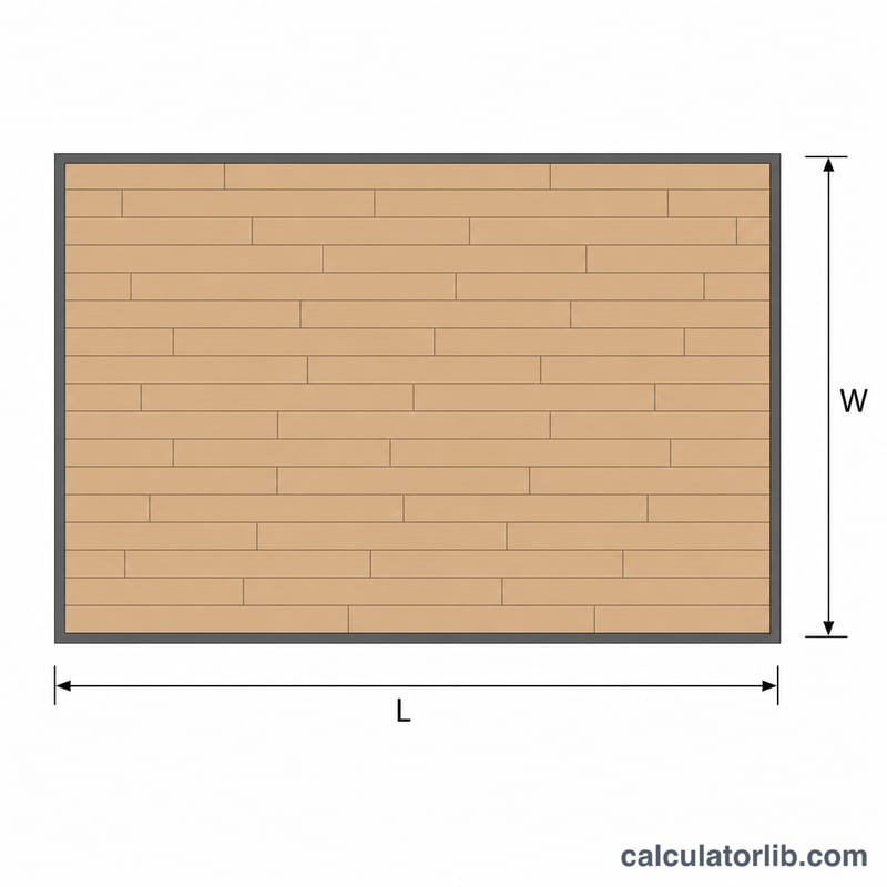 Rectangular room floor plan showing length and width with flooring planks