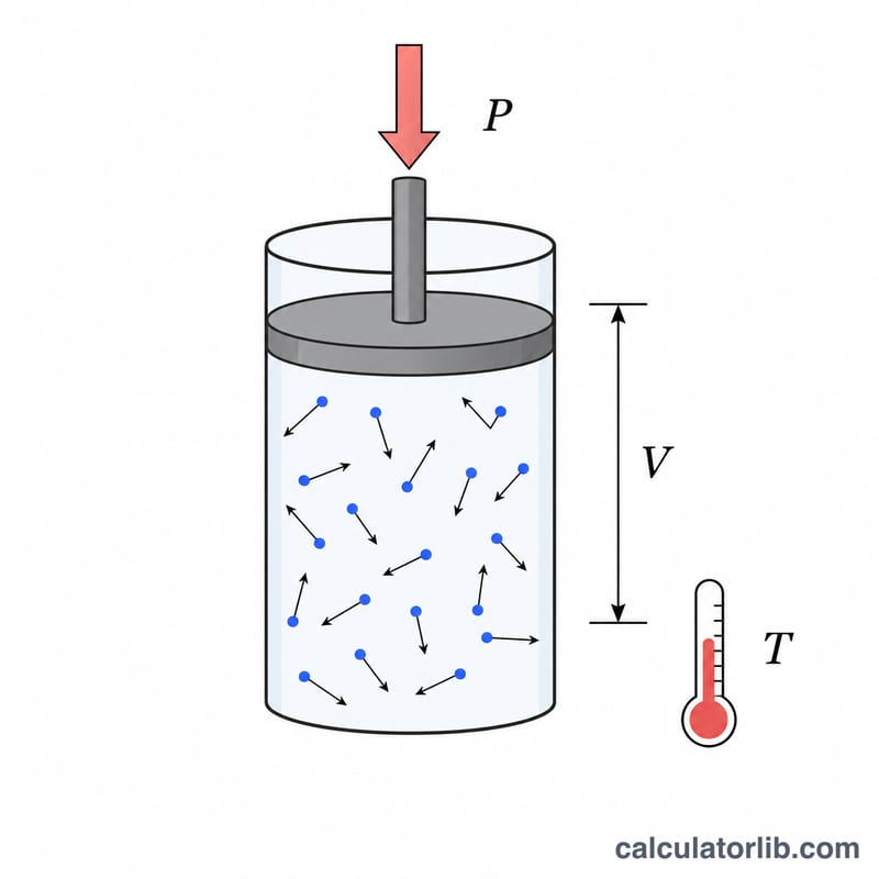 Gas cylinder showing pressure, volume and temperature variables