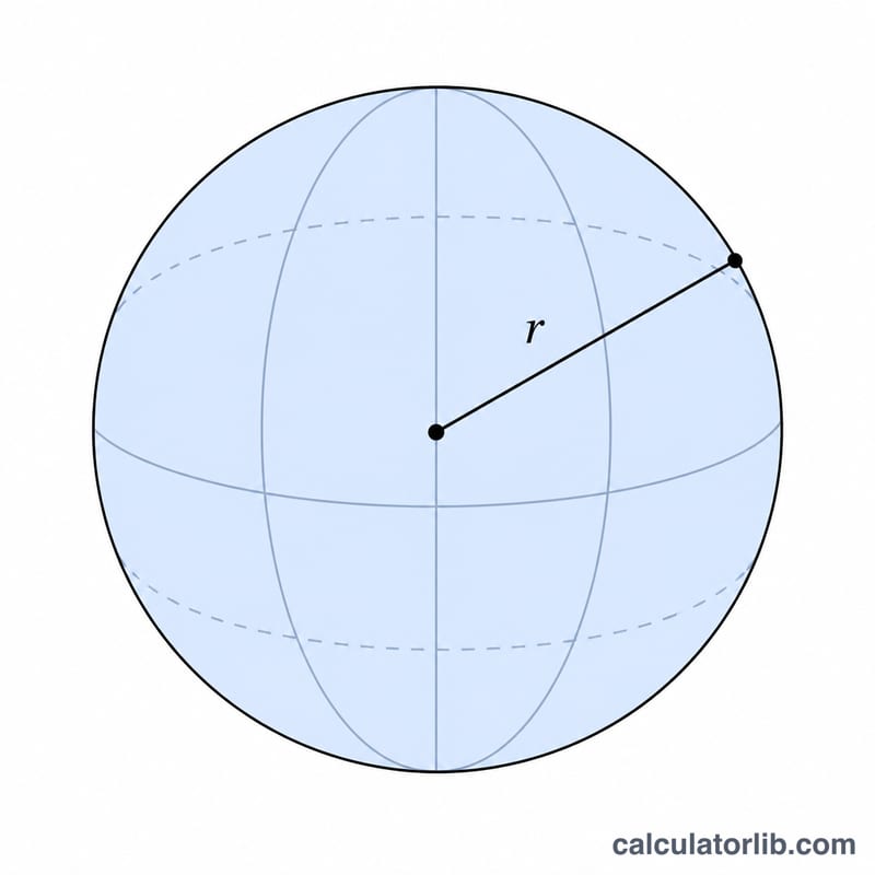 Sphere with radius r marked from center to surface