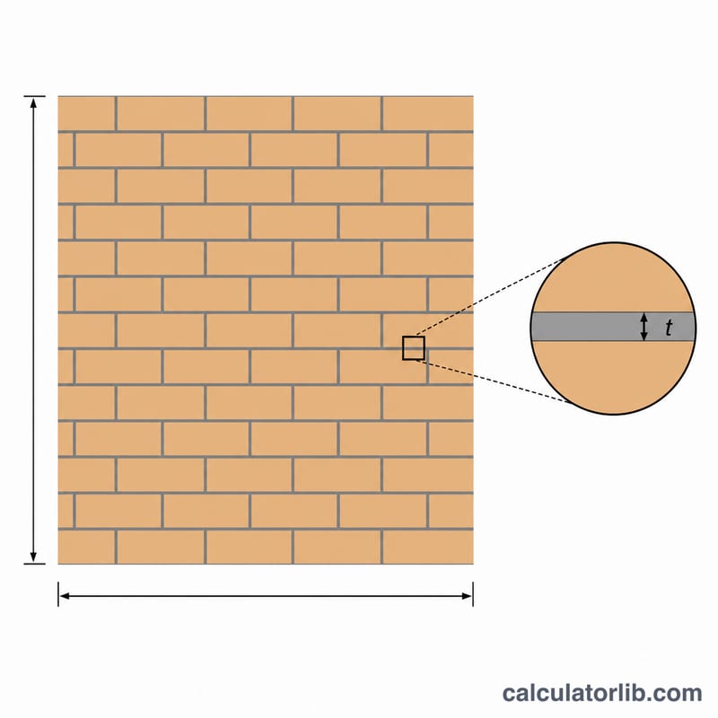 Diagram of a brick wall section showing mortar thickness between bricks
