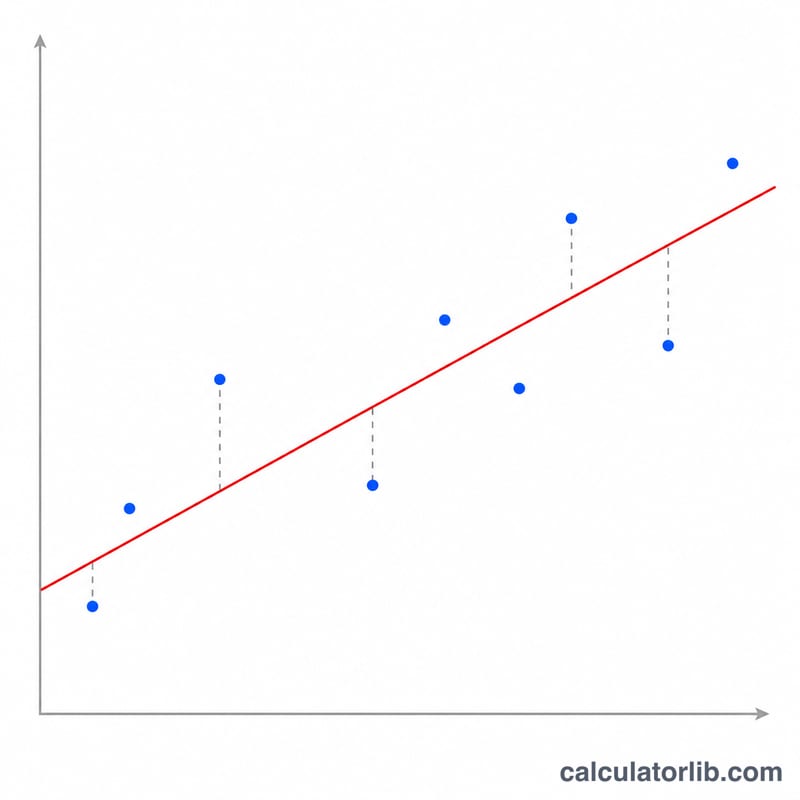 Scatter plot with data points and a fitted regression line, showing how well the line explains the variance