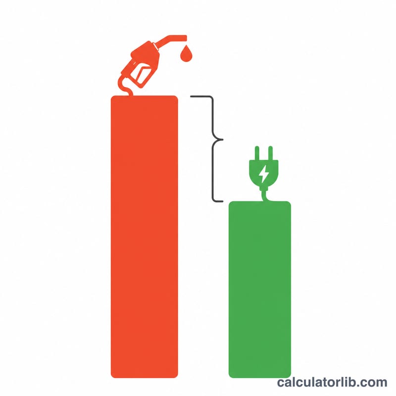 Side-by-side bar comparison of annual petrol car cost versus EV cost with a savings gap
