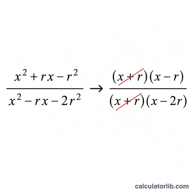 Rational expression factored into binomials with a common factor cancelled