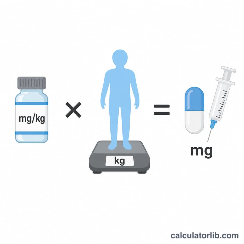 Dose per kilogram multiplied by body weight equals total dose